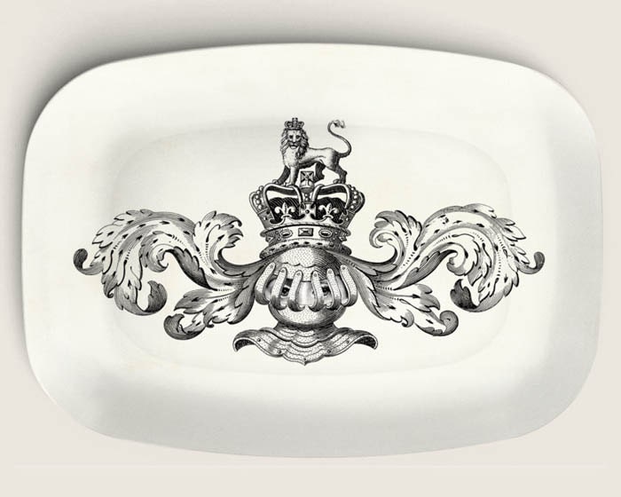 Armour -  vintage artwork on 10 x 14 Melamine Platter with a softly aged off-white background