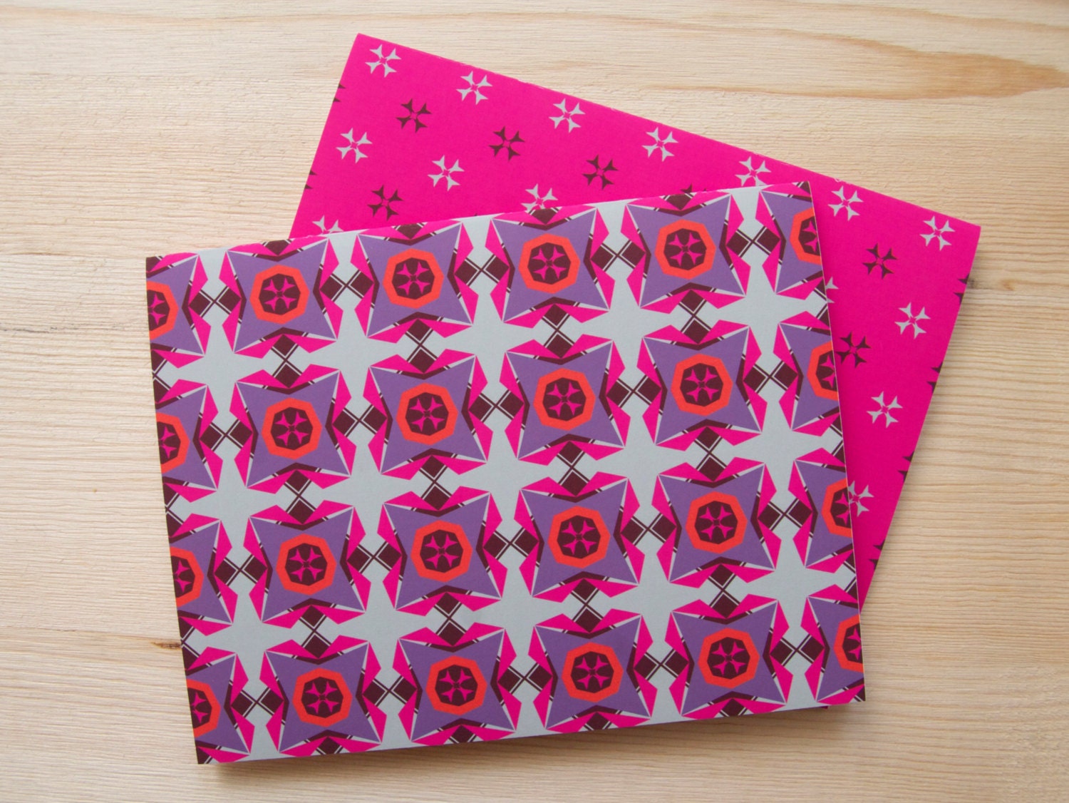 2 Piece Bright Geometric Pink & Grey A2 Cards
