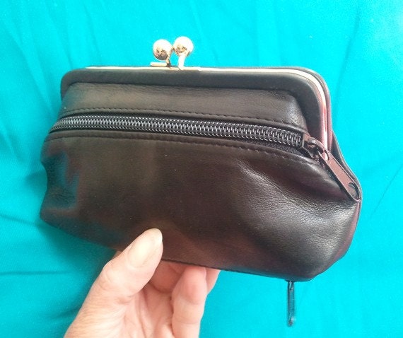 french 80s  CHANGE PURSE black leather