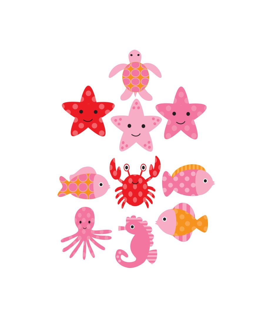 Set of 10 Iron On Pink Under The Sea  Appliques for  Baby Girl, Baby Shower  Decorate Onesies