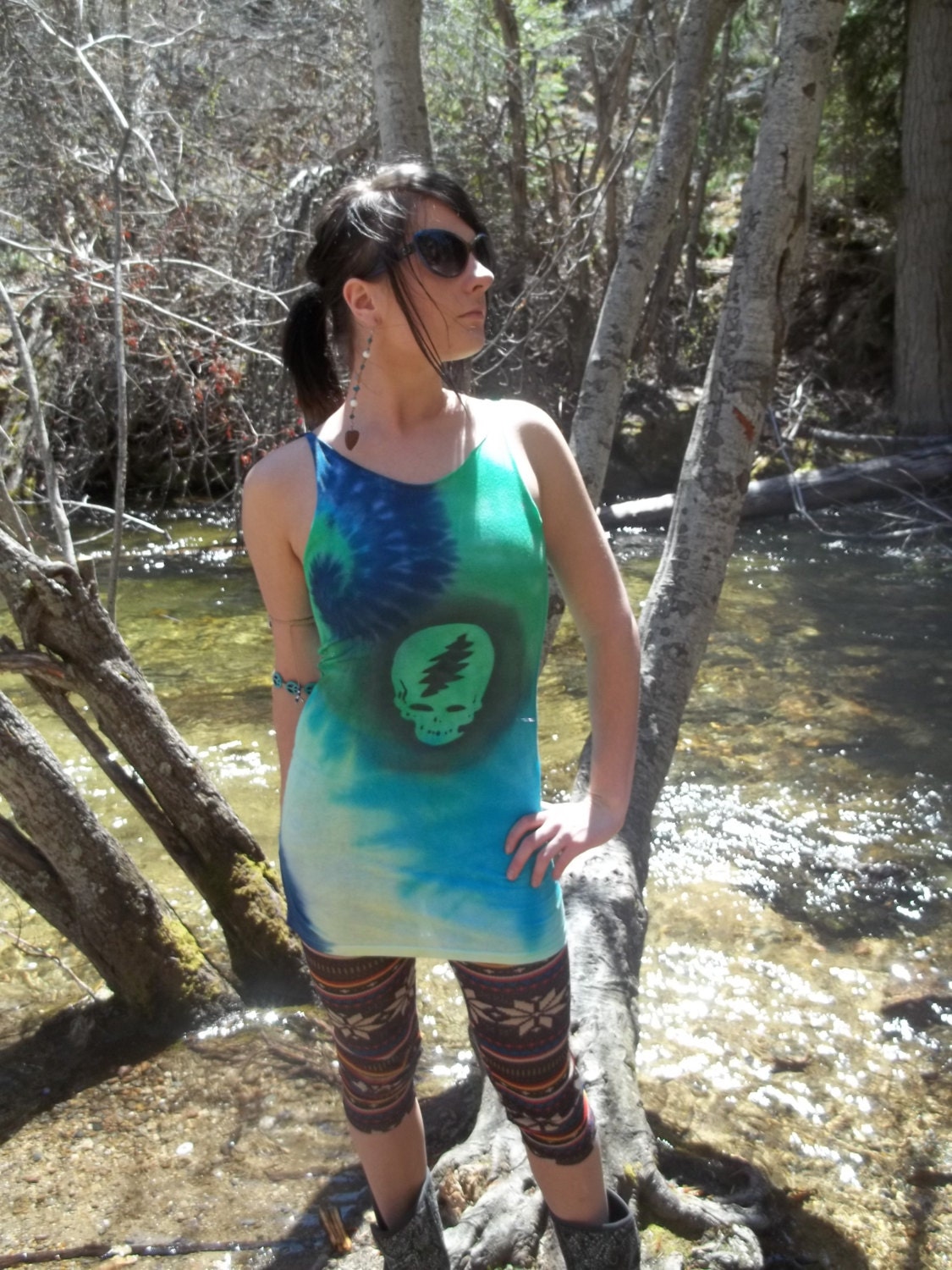 Steal Your Face Grateful Dead Spiral Tank Tie Dye Dress