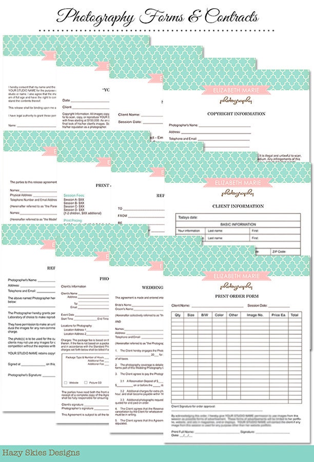 12 Photography Contracts & Forms Set - Contract, Model Releases and more - MK131F