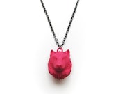 CLEARANCE SALE - Red Wolf Necklace, animal head pendant, wolf head pendant, wolf jewelry, animal lover gift, modern jewelry, cool red penda