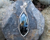 Blue Flash Pietersite "Tempest" Stone Sterling Silver Wire Wrapped Pendant
