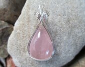 Rose Quartz Gemstone Sterling Silver Wire Wrapped Pendant