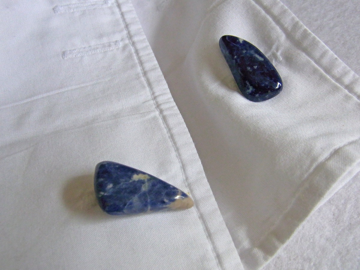 Blue Sodalite Semi Precious Stone Cufflinks, Gifts for under 10 Pounds