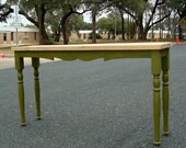 Reclaimed wood country style hall console table reclaimed wood top and legs scrollwork detail- Made to order