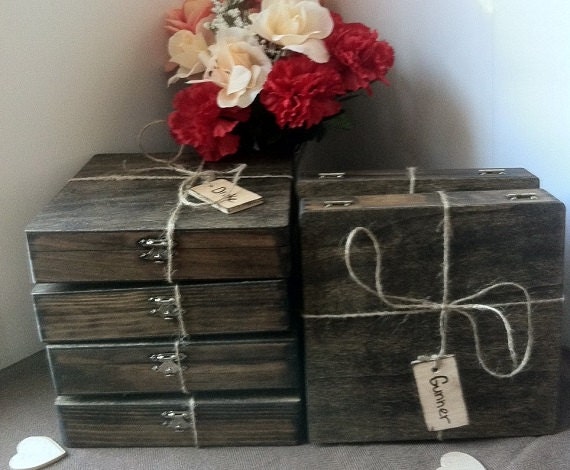 Groomsmen Gift - Set of 6 Cigar Boxes For Your Groomsmen - Wedding Gift - Carved Name Tag - Rustic Twine - Cigar Box /Holder