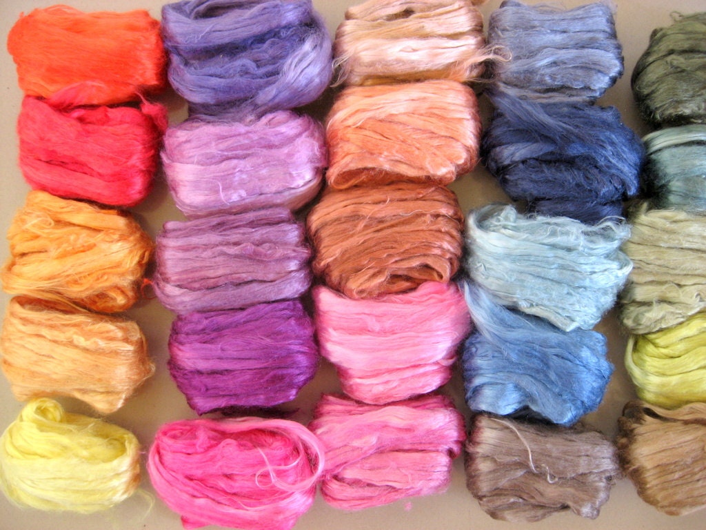 3.2oz (90g) 25 ASSORTED COLORS Mulberry Silk Roving Fiber Stock