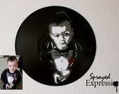 Custom Child Portrait Spray Paintings on Upcycled Vinyl Record - Made to Order