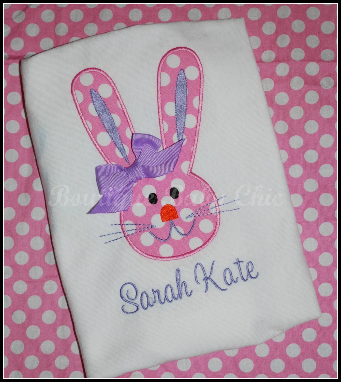 Toddler girl or boy Easter Bunny appliqué shirt - Personalized Monogrammed White Shirt with Polka Dots or Gingham