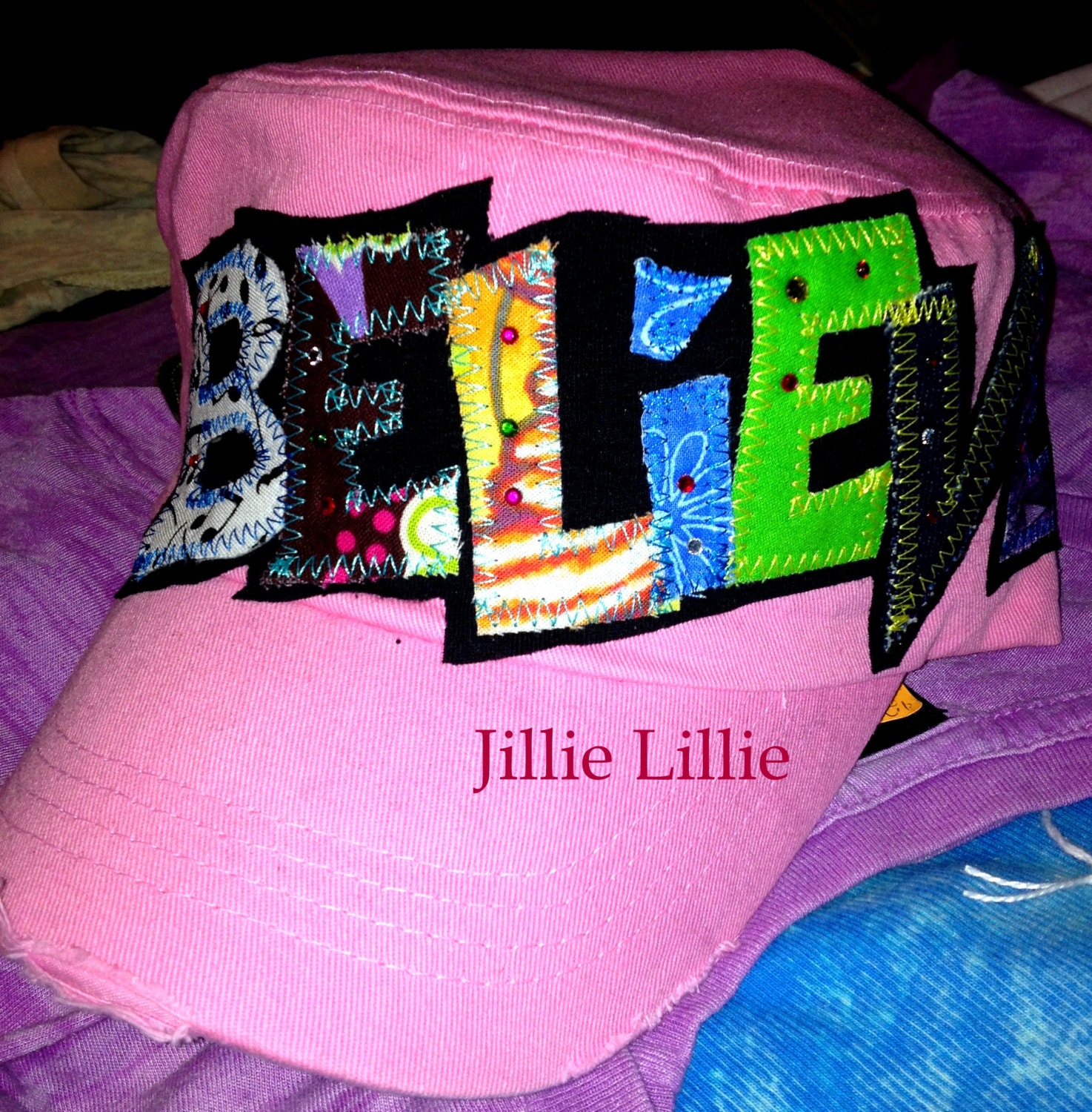 BELIEVE cadet hat, cap, womens, bling, adjustable, pink, black, white