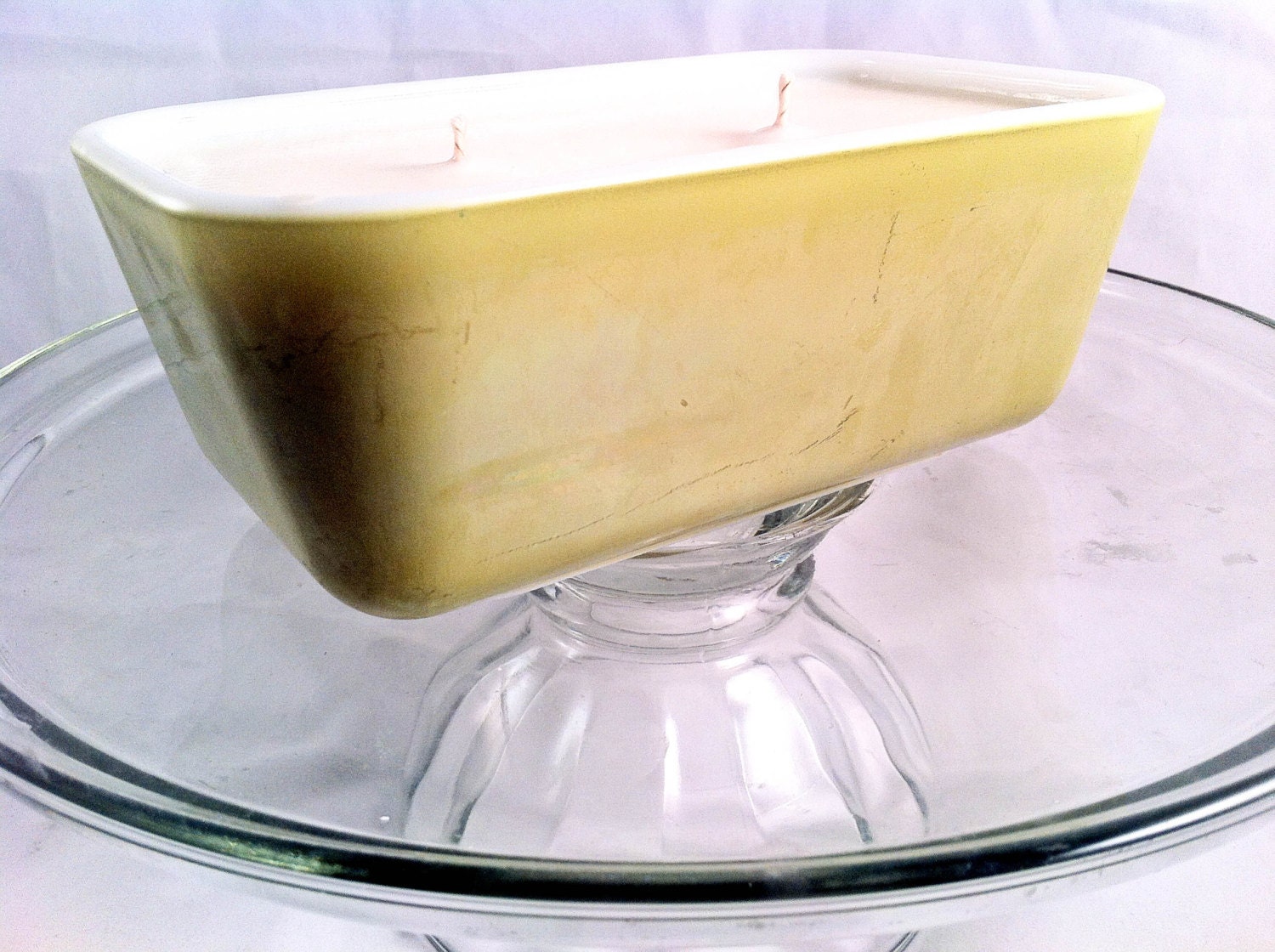 Olive Green/Pea Green Vintage Pyrex Refrigerator Dish With Lid Handmade Scented Soy Candles