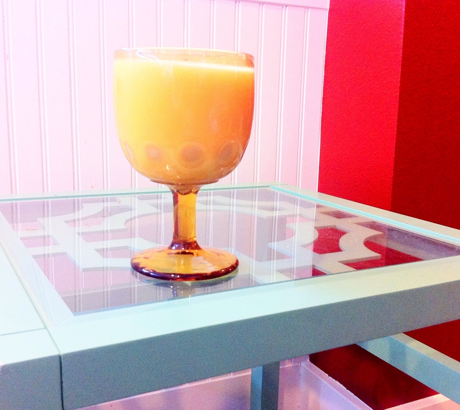 Vintage Gold Amber  Thumbprint Drinking Goblet Handmade Scented Soy Candle