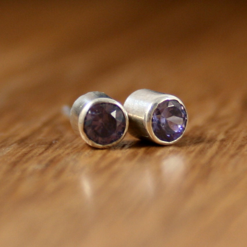 Tiny Tanzanite Coloured Cubic Zirconia Studs, Purple Gemstone Earrings, 1 Pair Ready to Ship