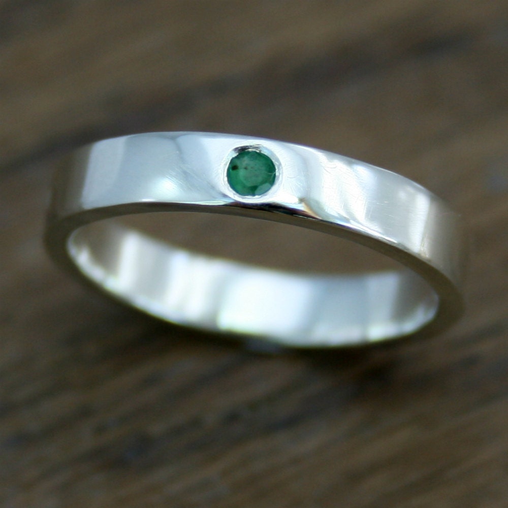 Emerald Silver Ring, Flush Set, Gypsy Set, Made to Order, Ethical Jewellery, Eco-Friendly