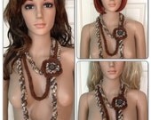 Ooak Unique,womens,ladies,teen,brown,cream,beige,crocheted, knit,lariat,necklace,neckwarmer,neckband,crochet jewellery,gift for her.