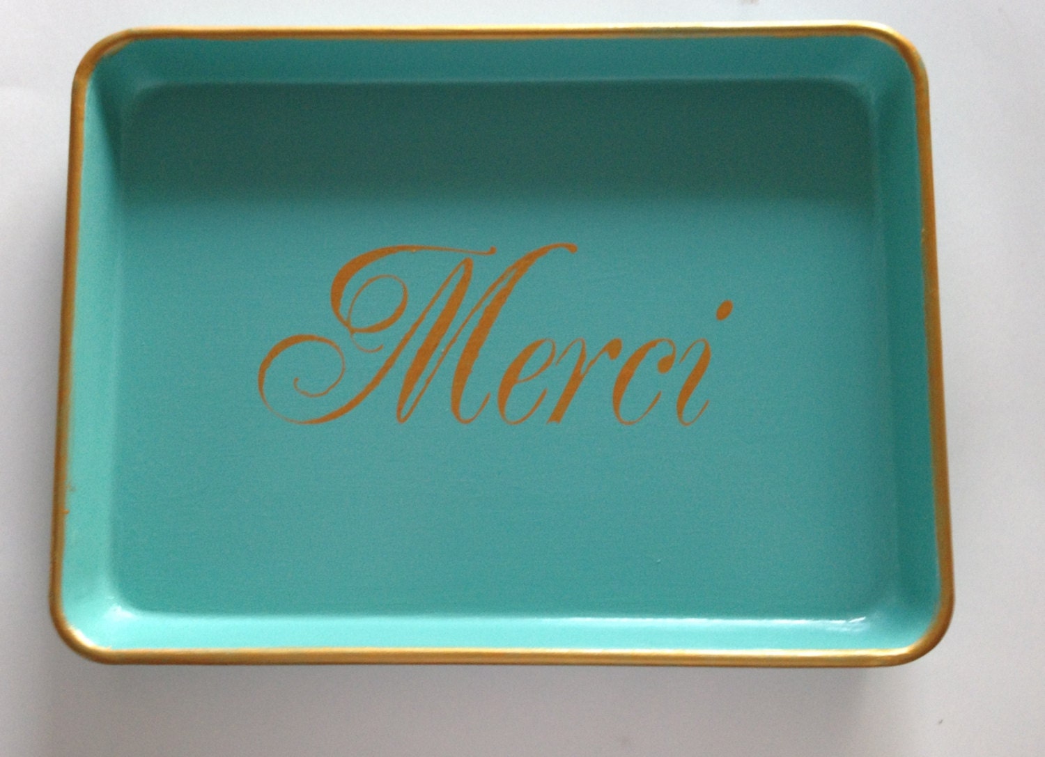 M gold Merci turquoise tray