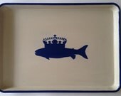 L navy blue king fish khaki serving tray
