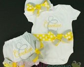 PERSONALIZED Bodysuit Onesie Diaper Cover Bloomer and Beanie COMING HOME Set for Little Baby Girls - Custom