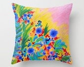 NATURAL ROMANCE in PINK - Original Art Throw Pillow Cover 18 x 18 Floral Garden Sweet Feminine Colorful Rainbow Flowers Painting