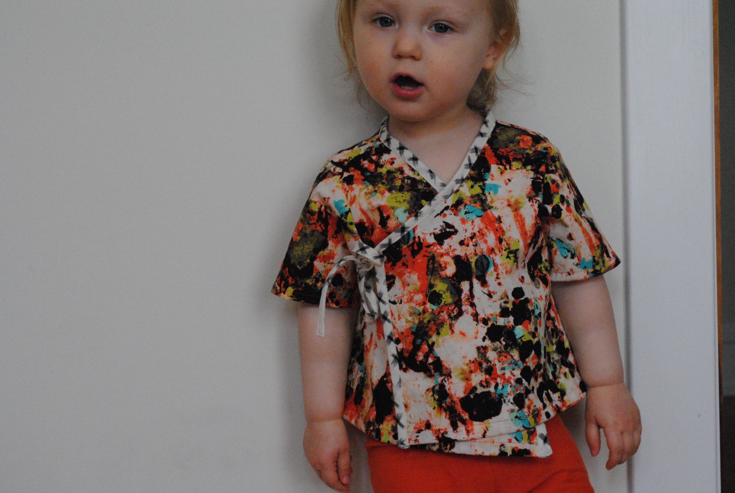 Short-sleeve batik kimono top, 100% cotton
