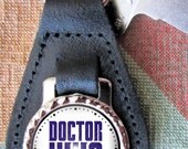 DOCTOR WHO Genuine dyed black Leather Key Ring Fob Fathers Day  Graduation Christmas Under 15.00