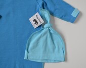 Baby boy clothes for newborn. Sleep sack with matching hat. Blue stripes. Limited edition style.   (Made by lippybrand)