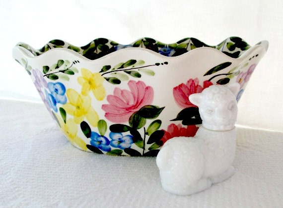 Vintage Hand Painted Italian Bowl Pastel Colors