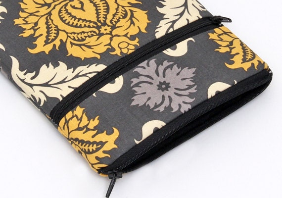 iPad Mini case, zipper front pocket, iPad Mini cover padded with foam for women - granite damask