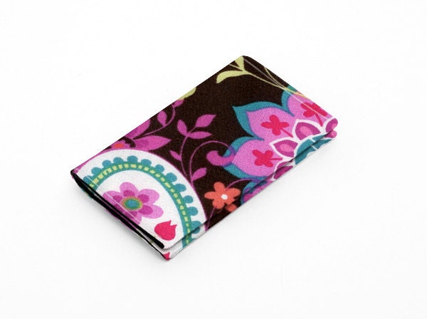 Business card holder, small wallet, business card wallet, gift card case - pink and brown paisley