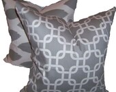 Gray Pillow Set.18x18 inch.Accent Pillow Cover Set.Printed Fabric.Chainlink and Ikat.Cushions