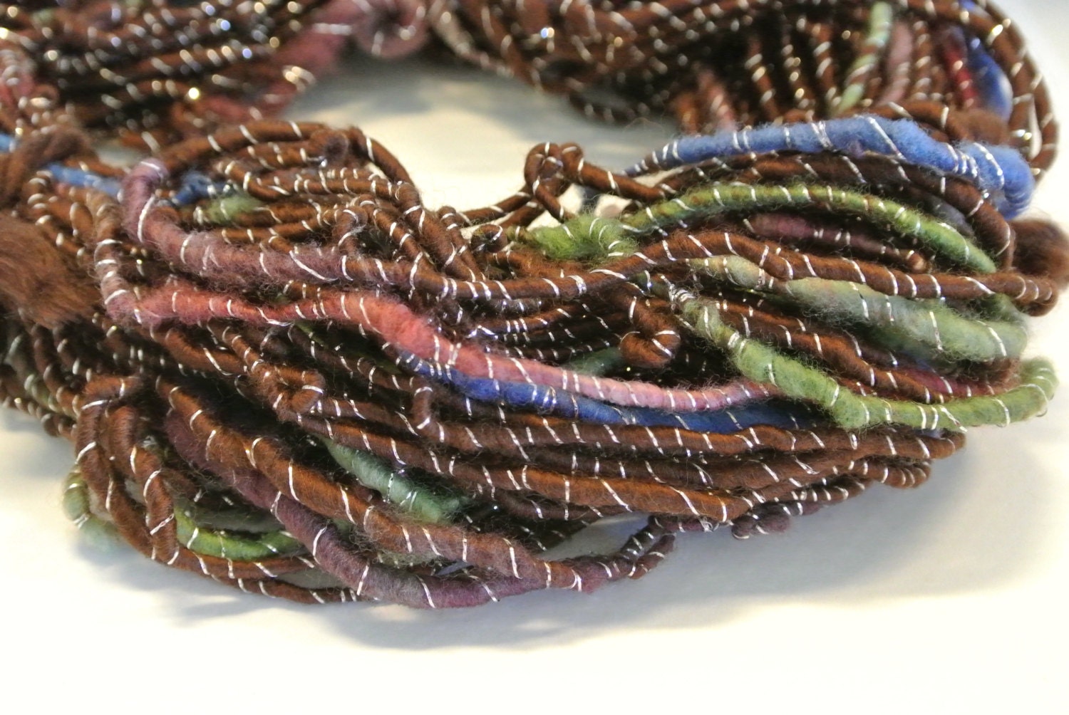 Sparkling Woodland - Handspun Art Yarn - Earthy Colors - 75 yds.