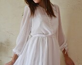 70s Wedding Dress / Long Vintage Wedding Gown / Rumpled Flowery Chiffon Gown - Handmade by SuzannaM Designs