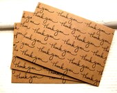 THANK YOU SALE Hand Stamped Kraft Thank You Notes -Set of 3 Now 50% Off