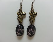 Vintage Horror Glass Pendant Earrings - Victorian, Goth, Creepy, Glass Dome, Skeleton, Skull, Spooky, Antique Bronze