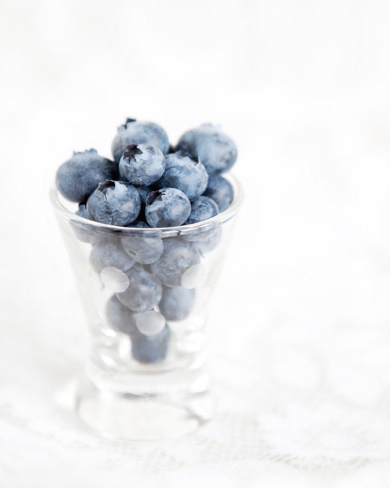 Blueberry Shot - Blueberries in a glass Photo - blue white - Fine Art 8x10 Still Life Photo - LisaBonowiczPhotos