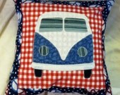 Red White and Blue Peace Sign VW Bus Inspired Pillow Cushion
