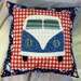 Red White and Blue Peace Sign VW Bus Inspired Pillow Cushion