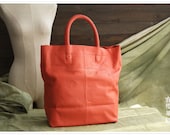 Large Leather Tote Bag - Shopper Bag - Handbag - Shoulder Bag - Ipad Bag - Lady Bag in Light Cute Orange