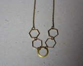 BRASS HEXAGONAL NECKLACE - With brass ring charm