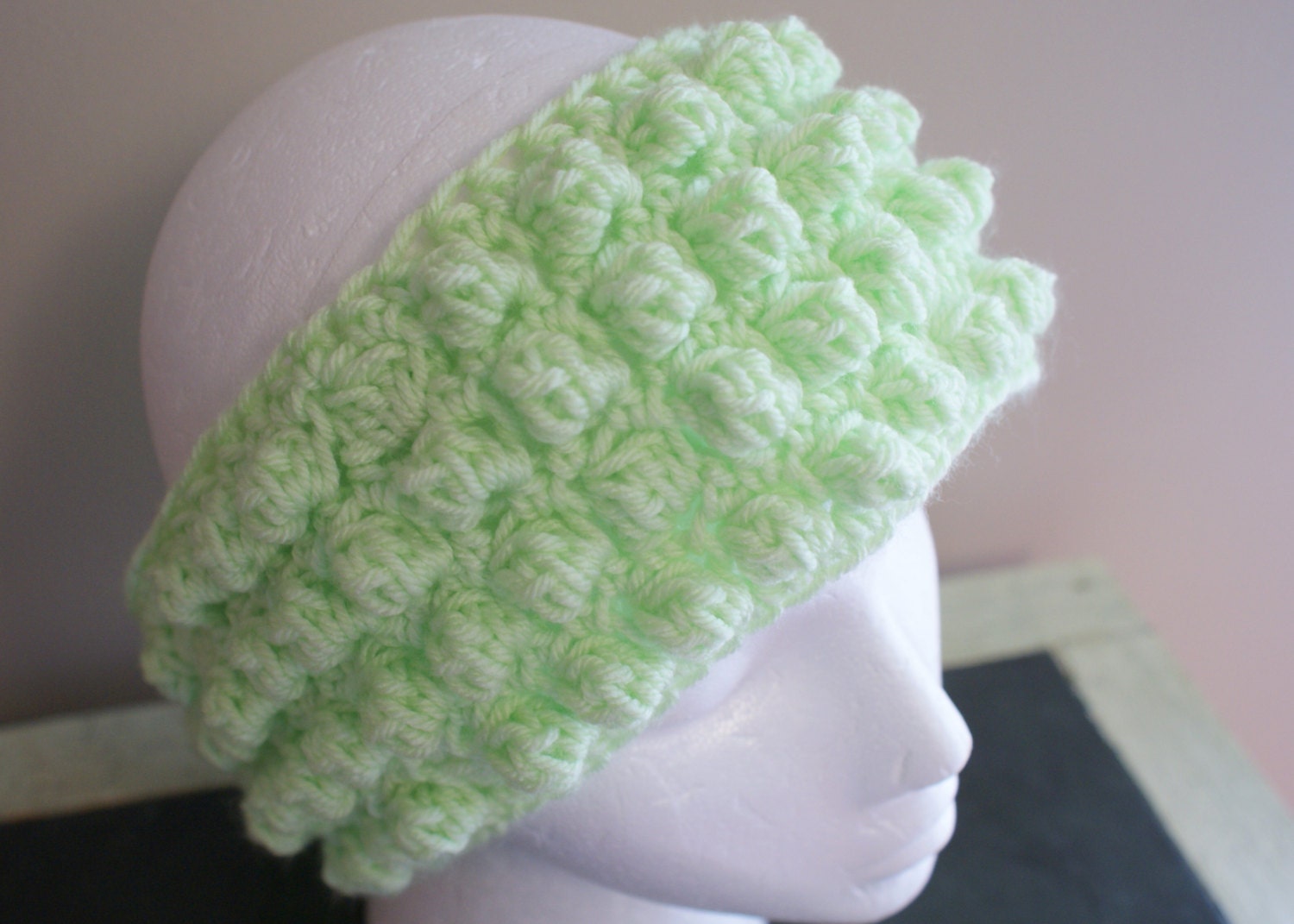 Wide Green Headband, Chunky Headband, Womens Ear warmers, Textured Headband, Crochet Ski Hairband, Ski Headband, Snow Bunny Headband