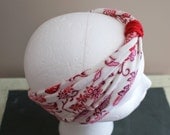 Red White Jersey Knit Headband, Wide Fashion HairBand, Red Print Bandana, Shabby Chic Turban Headband, Stretchy Turband, Hippie Hairband