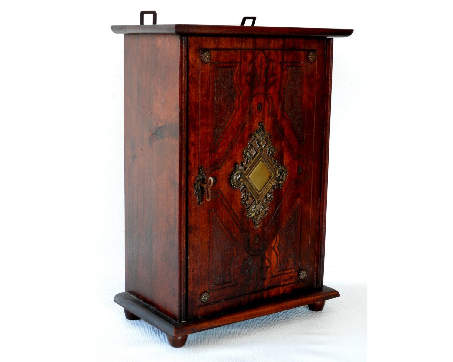 Antique German Hanging or Standing Wall Wooden Cabinet with Lock and Key