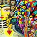 Frida's Flaming Heart of Love' - SILBERZWEIG ORIGINAL Art PRINT - Mexican, Owls, Tree of Life, Skeleton, Skull, Raven, Day Of The Dead