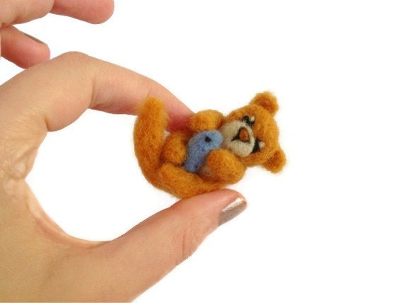 Needle Felted Otter, Miniature Amigurumi Felt Animal Soft Sculpture (Katie)