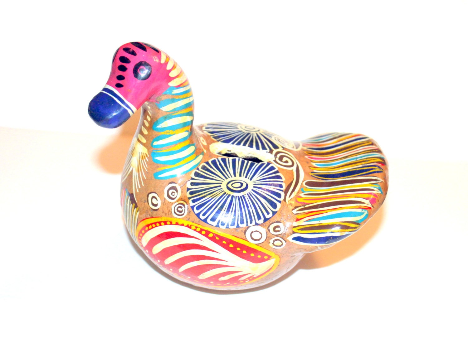 Rare 1940 Vibrant Tlaquepaque Mexico Turkey Bird Bank Mexican Art Pottery Collectible