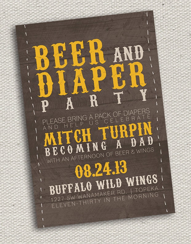 Mustard Yellow Rustic Beer & Diaper Party Invitation