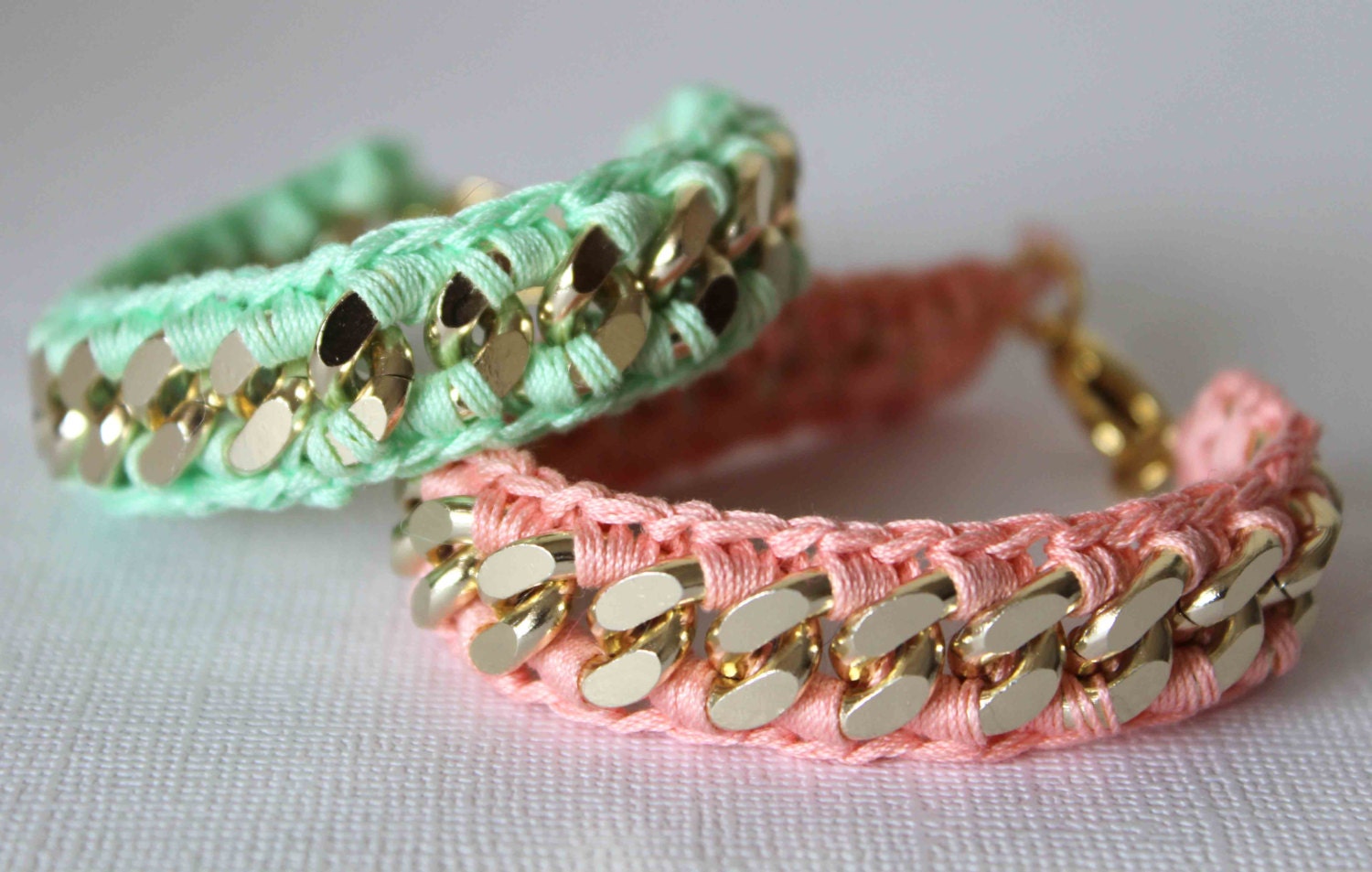 Pastel Friendship Bracelet. Crochet Chain Bracelet. Crochet Bracelet. Pastel Mint. Pastel peach