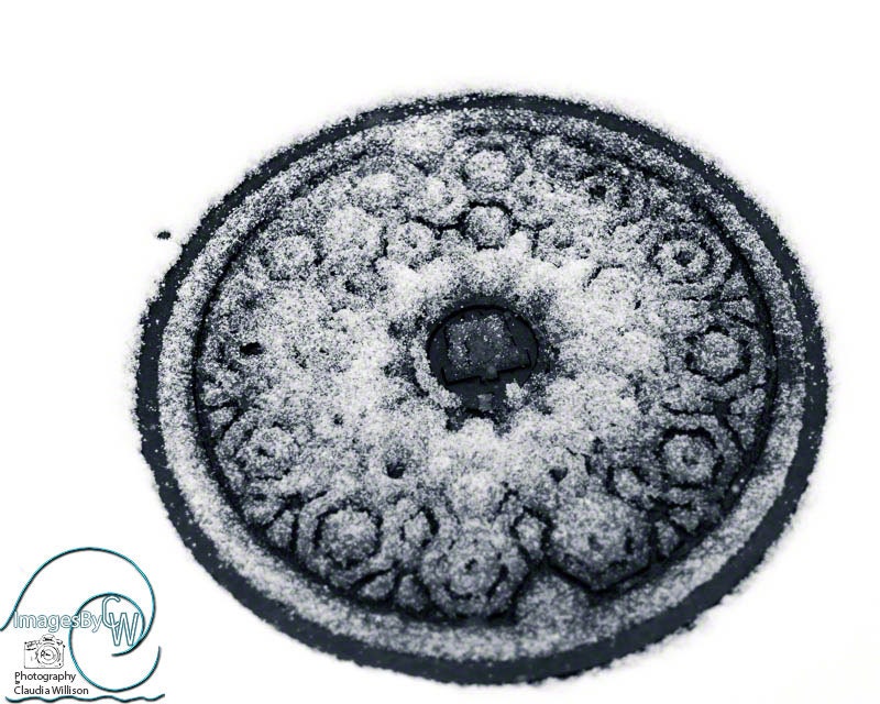Abstract photo winter snow flake manhole cover print 8x10"